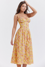 Yellow Floral Slip Midi Dress