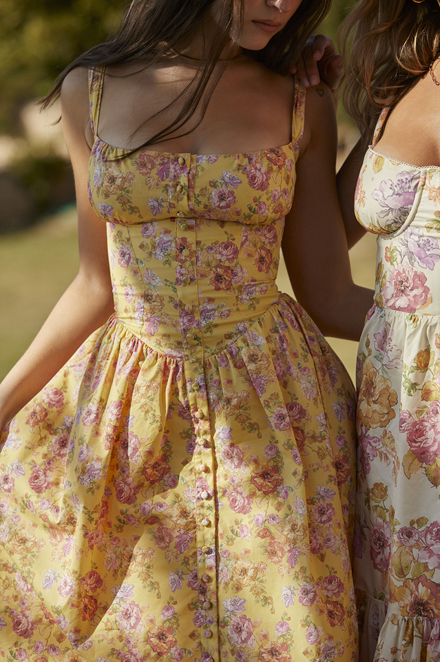 Yellow Floral Slip Midi Dress