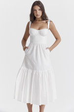 White Push Up Sleeveless Midi Dress
