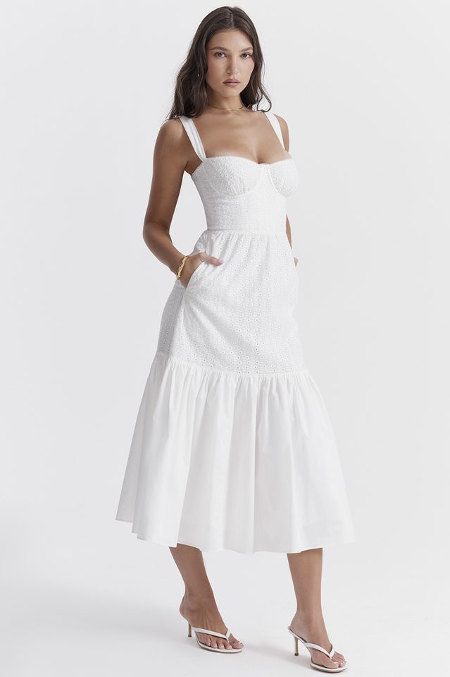 White Push Up Sleeveless Midi Dress