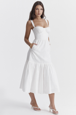 White Push Up Sleeveless Midi Dress