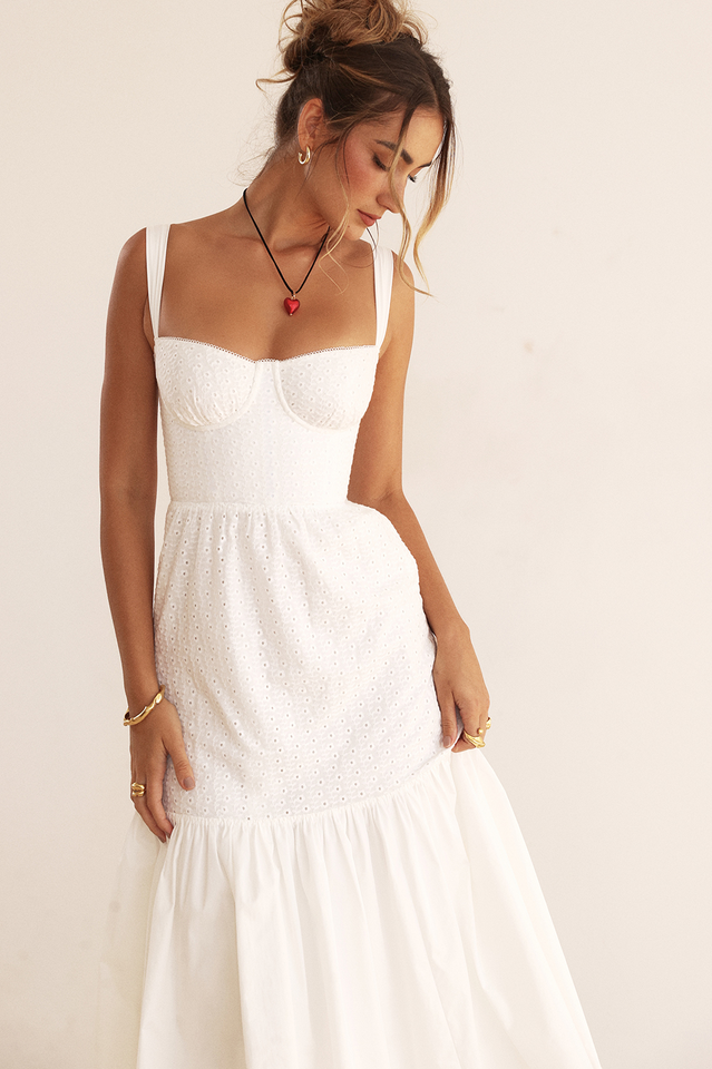 White Push Up Sleeveless Midi Dress