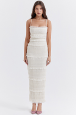 Ivory Pleated Slim Fit Maxi Dress
