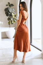 Satin Open Back Side Slit Midi Dress