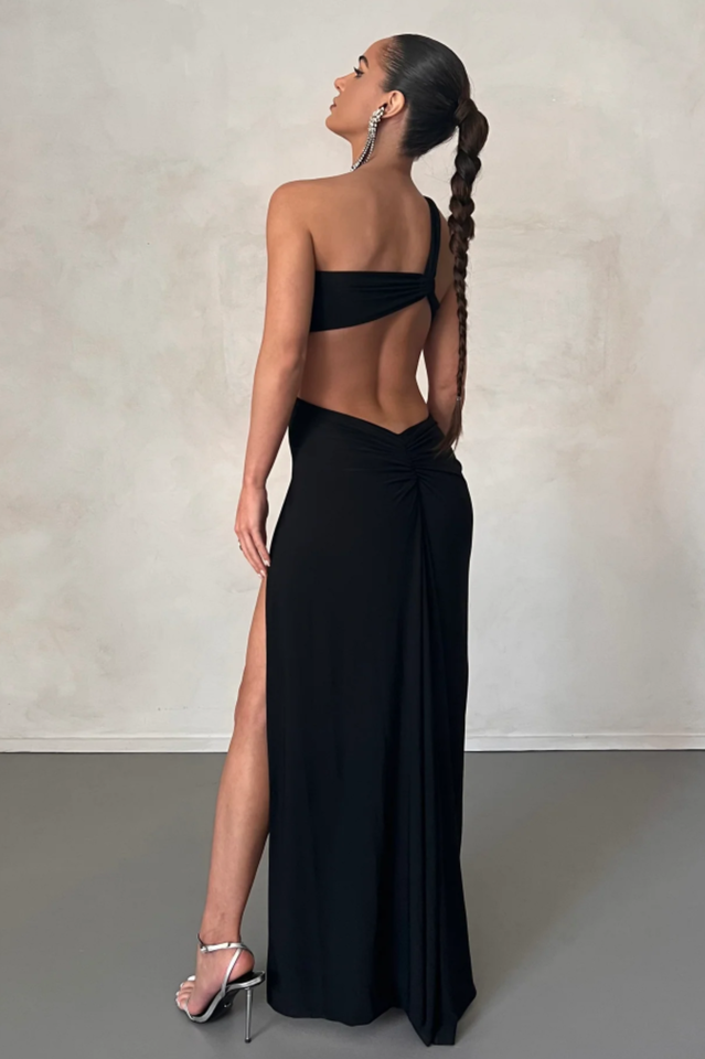 Solid One Shoulder Maxi Dress