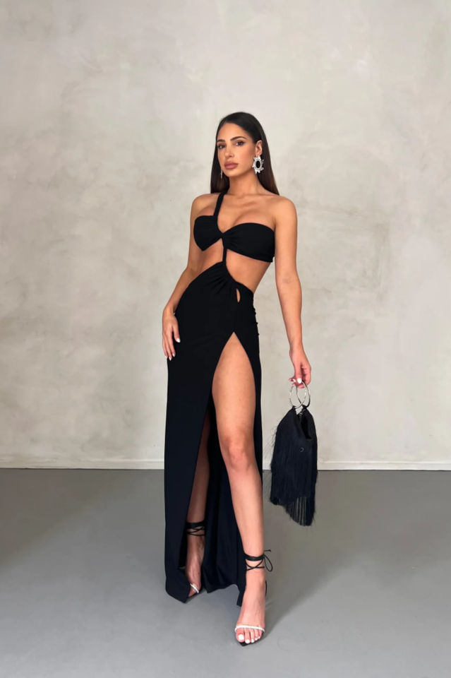 Solid One Shoulder Maxi Dress