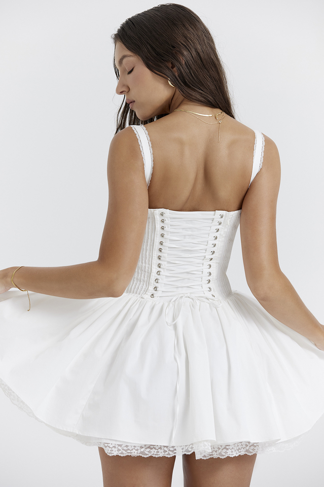 White Sleeveless Lace-Up Mini Dress