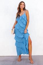 Solid Ruffle Open Back Maxi Dress