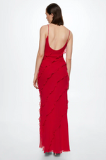 Solid Ruffle Open Back Maxi Dress