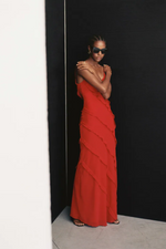 Solid Ruffle Open Back Maxi Dress