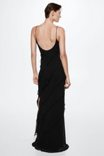 Solid Ruffle Open Back Maxi Dress