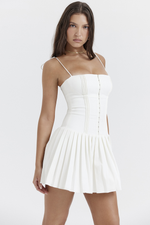 Marcy White Pleated Mini Dress