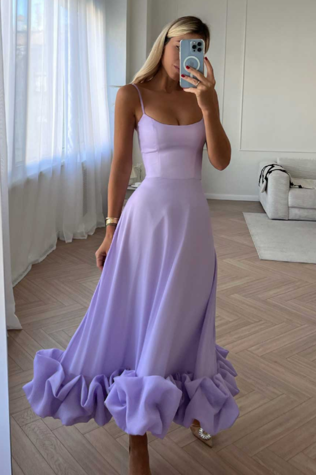 Flounced Hemline Midi Dress