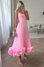 Flounced Hemline Midi Dress