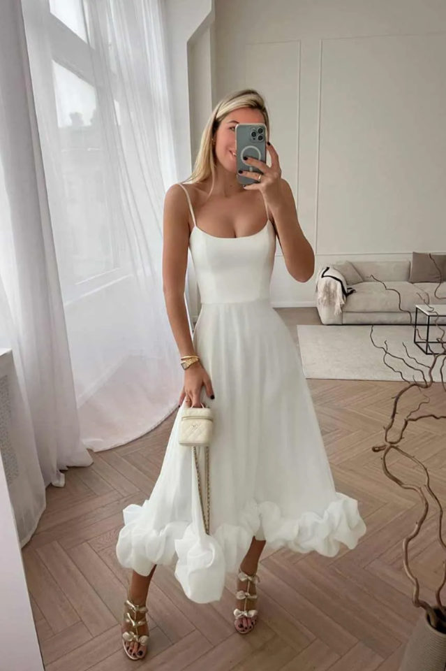 Flounced Hemline Midi Dress
