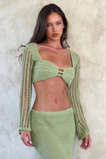 Crochet Knit Top and Maxi Skirt Matching Set