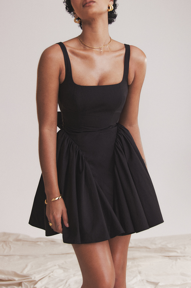 Black Bow Backless Mini Dress