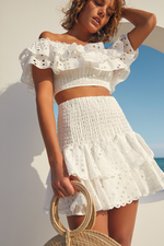 Crochet Lace Crop Top and Skirt Ruffle Set