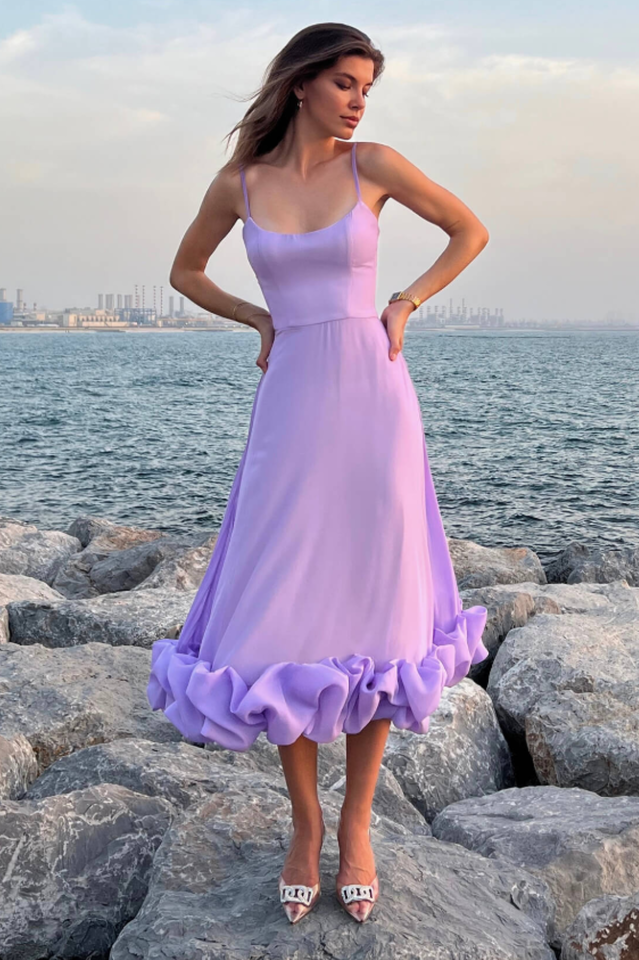 Flounced Hemline Midi Dress