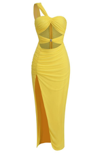 One Shoulder Pleated Maxi Dress