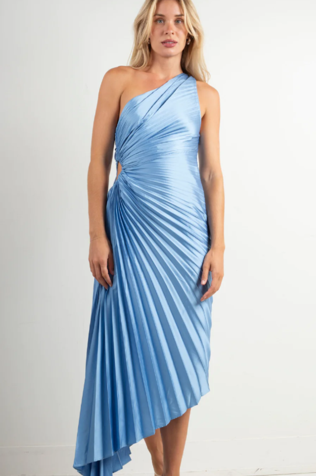 Fashion One Shoulder Pleated Satin Dress
