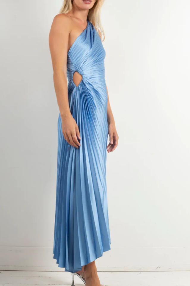 Fashion One Shoulder Pleated Satin Dress