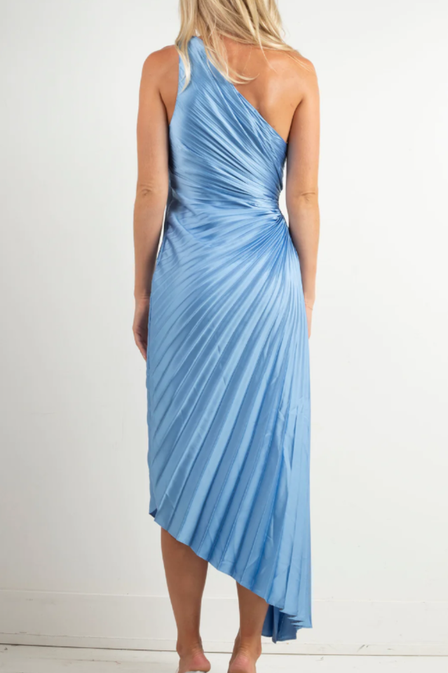 Fashion One Shoulder Pleated Satin Dress