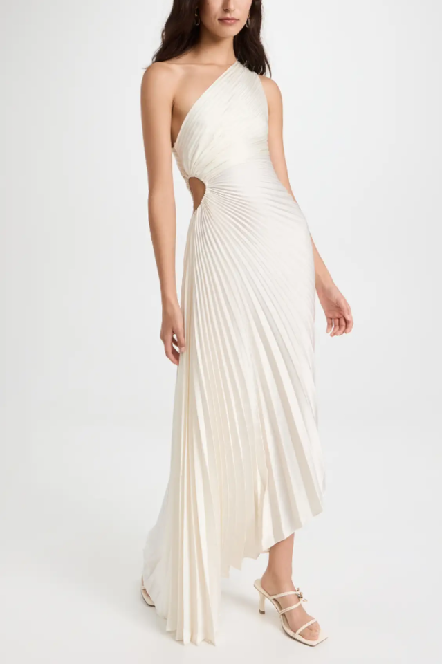 Fashion One Shoulder Pleated Satin Dress