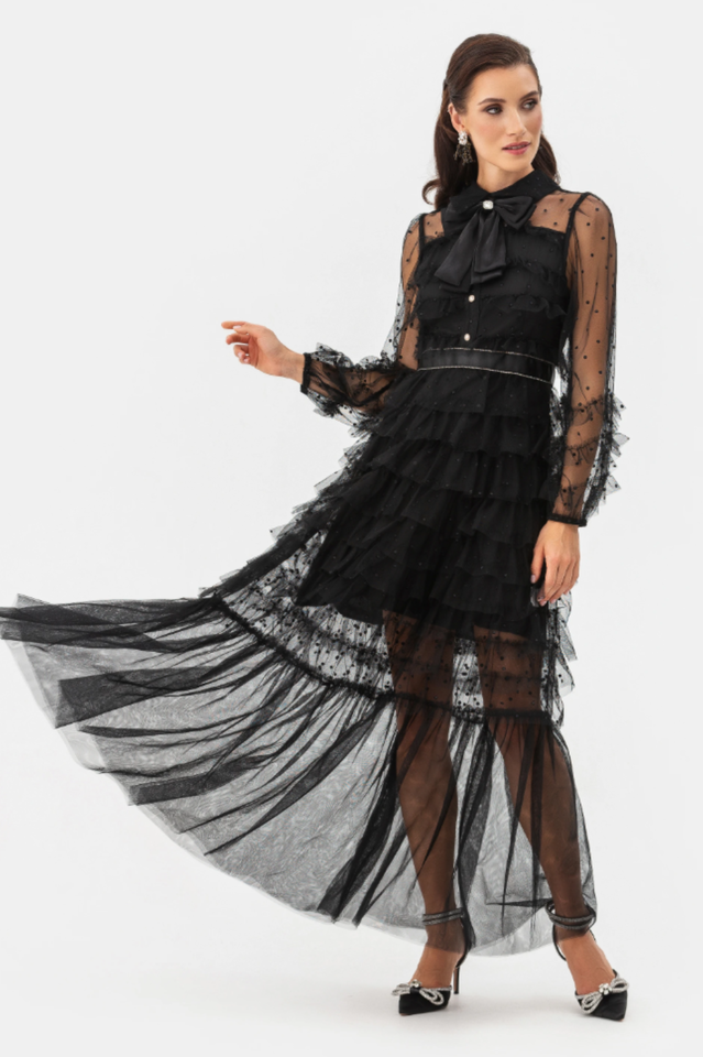 Tulle Mesh Polka Dot Maxi Dress