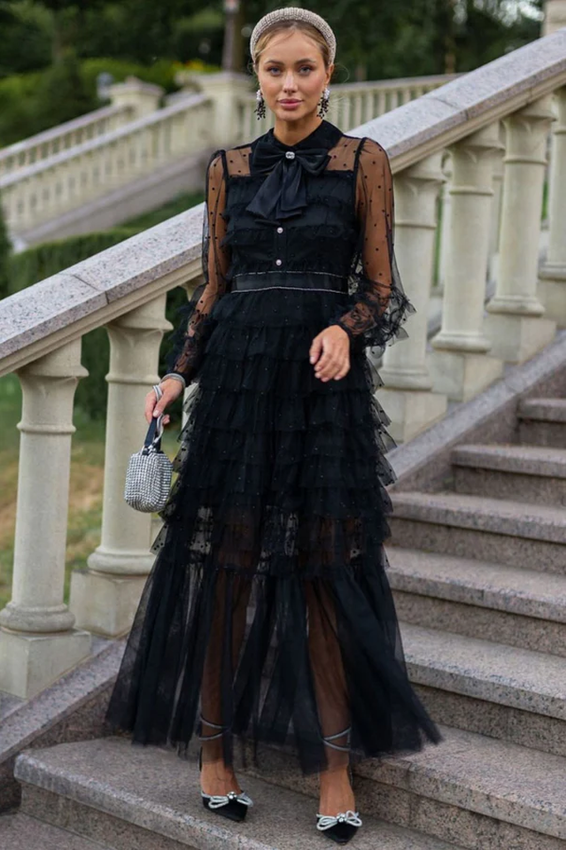 Tulle Mesh Polka Dot Maxi Dress