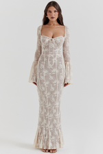 Beige Crochet Lace Maxi Dress