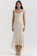 Retro Textured Surface Ruched Maxi Dress
