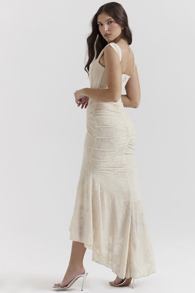 Retro Textured Surface Ruched Maxi Dress