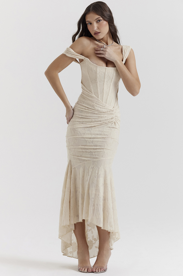 Retro Textured Surface Ruched Maxi Dress