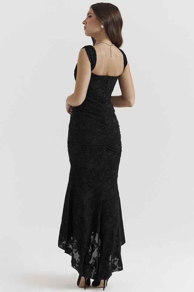 Retro Textured Surface Ruched Maxi Dress