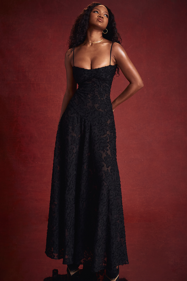 Vintage Floral Textured Slip Maxi Dress