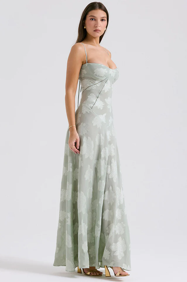 Vintage Floral Textured Slip Maxi Dress