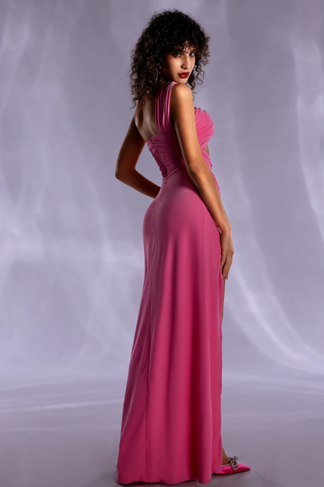 One Shoulder Pleated Maxi Dress