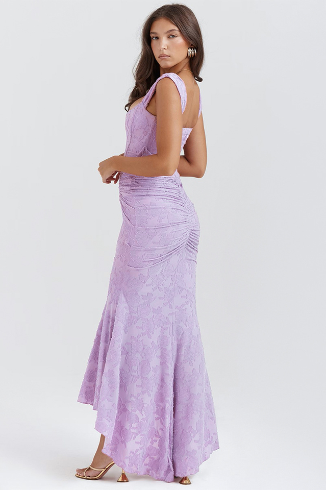 Retro Textured Surface Ruched Maxi Dress
