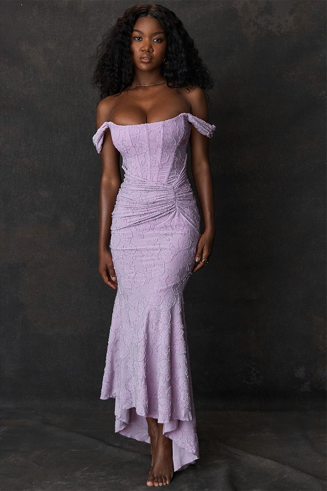 Retro Textured Surface Ruched Maxi Dress