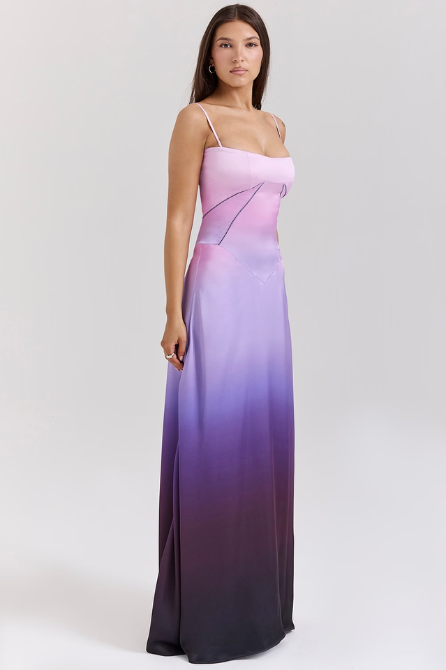 Elegant Satin Lace Up Back Maxi Dress