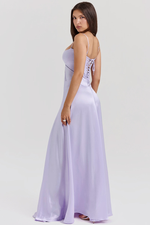Elegant Satin Lace Up Back Maxi Dress