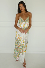 Green Floral Lace Insert Slip Dress