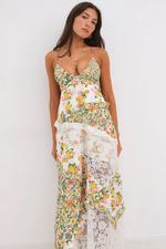 Green Floral Lace Insert Slip Dress