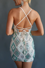 Green Diamond Sequin Bodycon Mini Dress