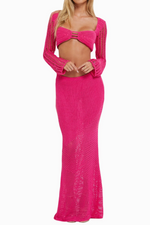 Crochet Knit Top and Maxi Skirt Matching Set
