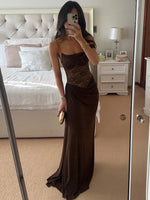 Delicate Lace Top Paneled Satin Maxi Dress
