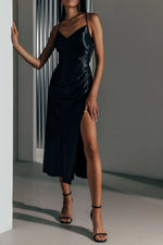 Satin Slit Suspender Mid Dress