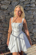White Square Neckline Lace Mini Dress