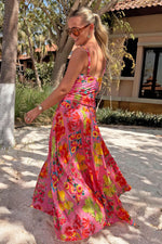 Pink Fruit Stamps Print Maxi Skirt